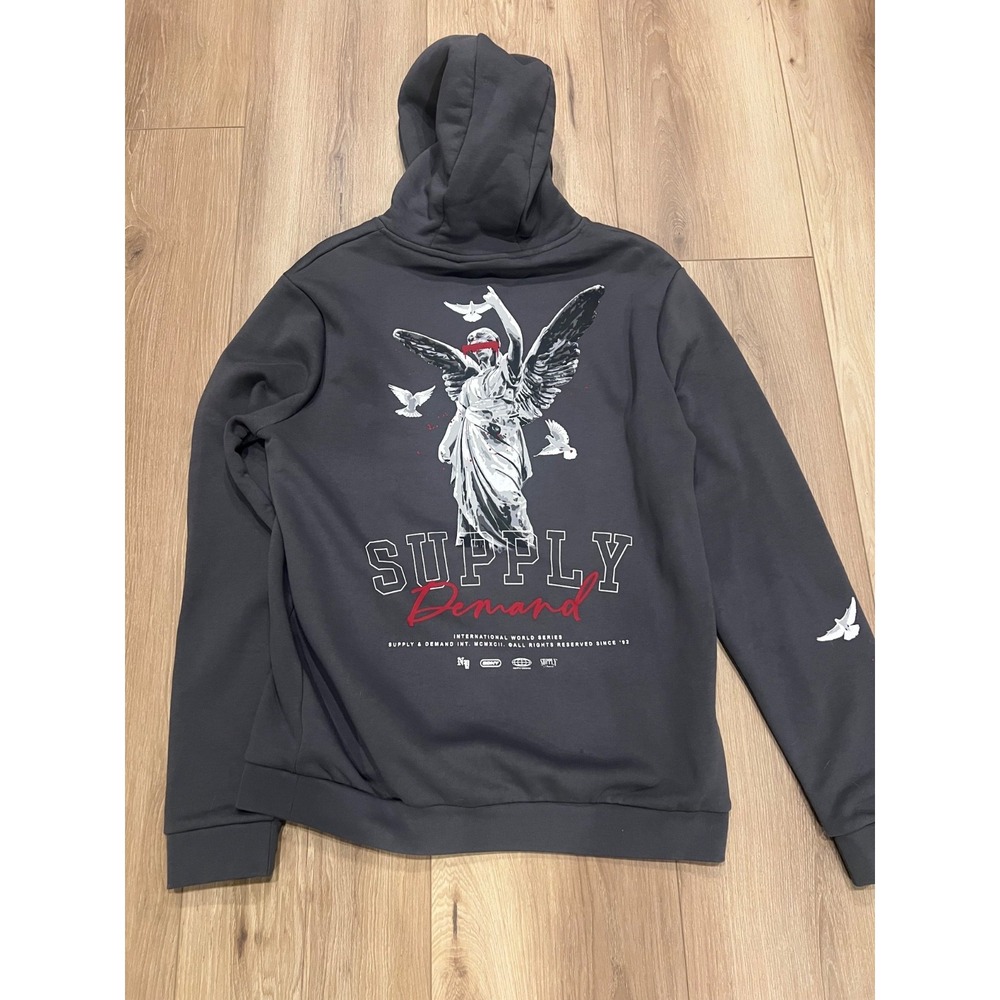 Supply & Demand NYC Hoodie Mens M Black Angel Dove Graphic Pullover Streetwear